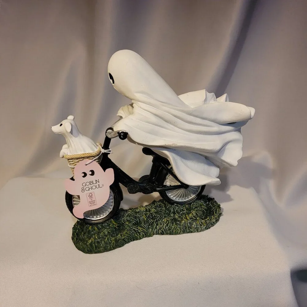 Adorable Goblin and Ghoul Ghost Riding Bicyle with Ghost Puppy